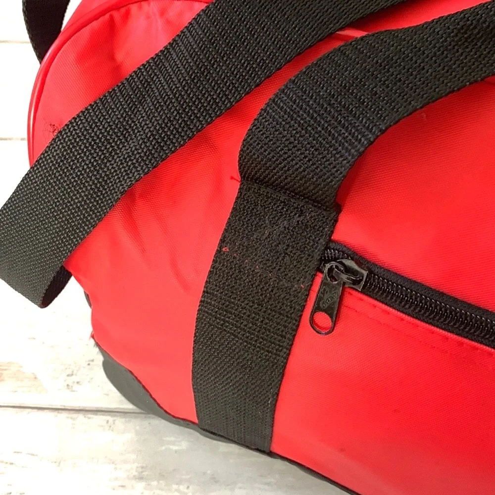 Red Black Duffel Bag Gym Bag Vinyl Material Travel Overnight Bags 18 x 10 x 10in